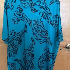Stylish Teal and Black Tribal Print Men's Shirt
